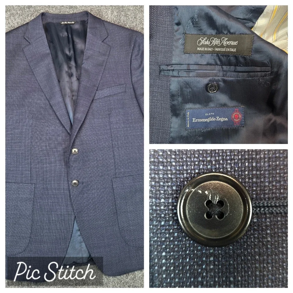 Ermenegildo Zegna Saks Fifth Avenue Blazer Mens 44 Blue Napoli Jacket Wool Silk
